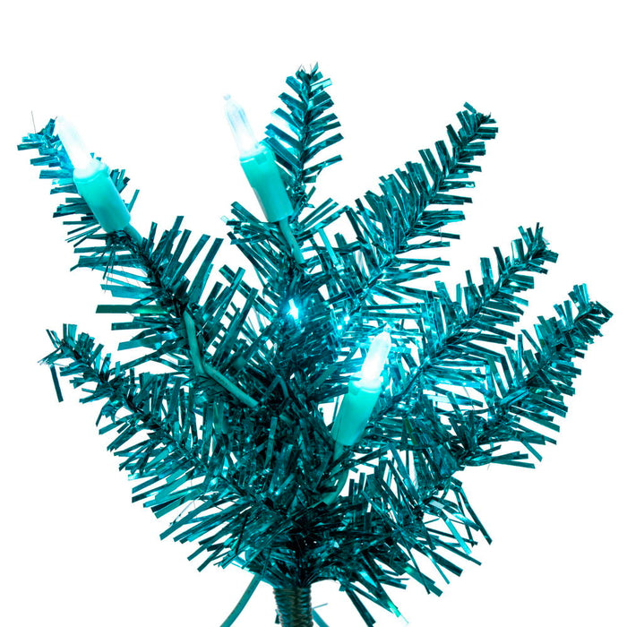 8'6"Hx38"W Tinsel Pencil Artificial Christmas Tree, LED Pre-Lit (Aqua) -Aqua - K240881LED