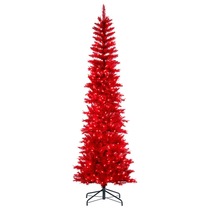 6'6"Hx28"W Pencil Artificial Christmas Tree, LED Pre-Lit (Red) -Red - K241266LED