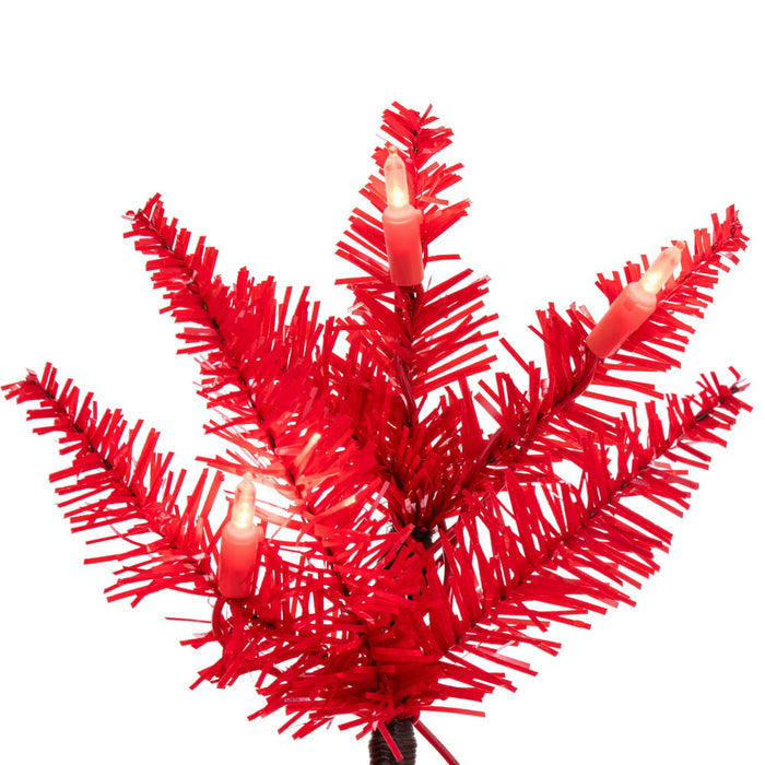 6'6"Hx28"W Pencil Artificial Christmas Tree, LED Pre-Lit (Red) -Red - K241266LED