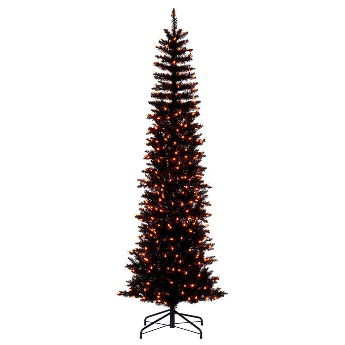 7'6"Hx32"W Pencil Artificial Christmas Tree, LED Pre-Lit (Orange) -Black - K241876LED