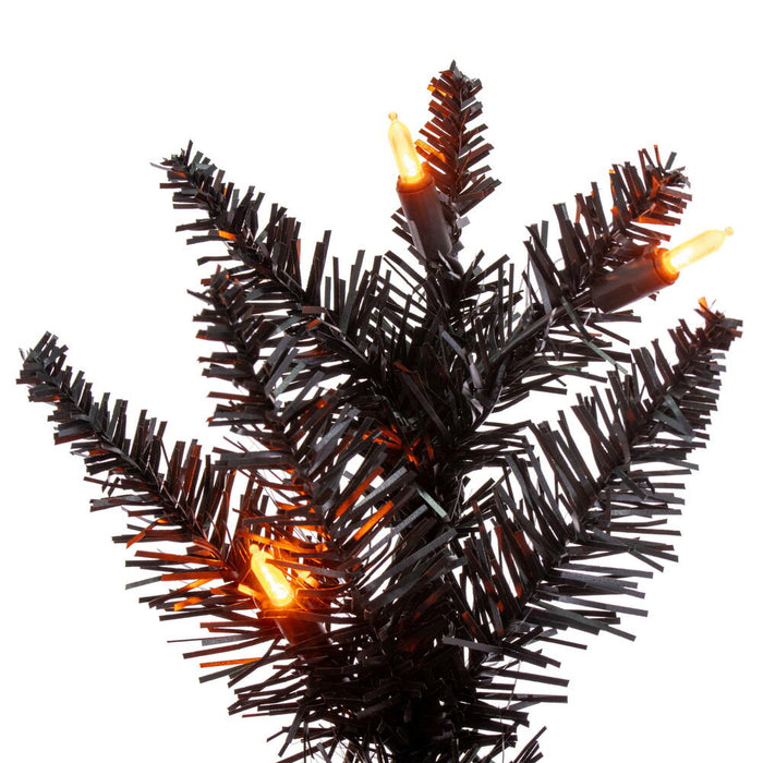 7'6"Hx32"W Pencil Artificial Christmas Tree, LED Pre-Lit (Orange) -Black - K241876LED