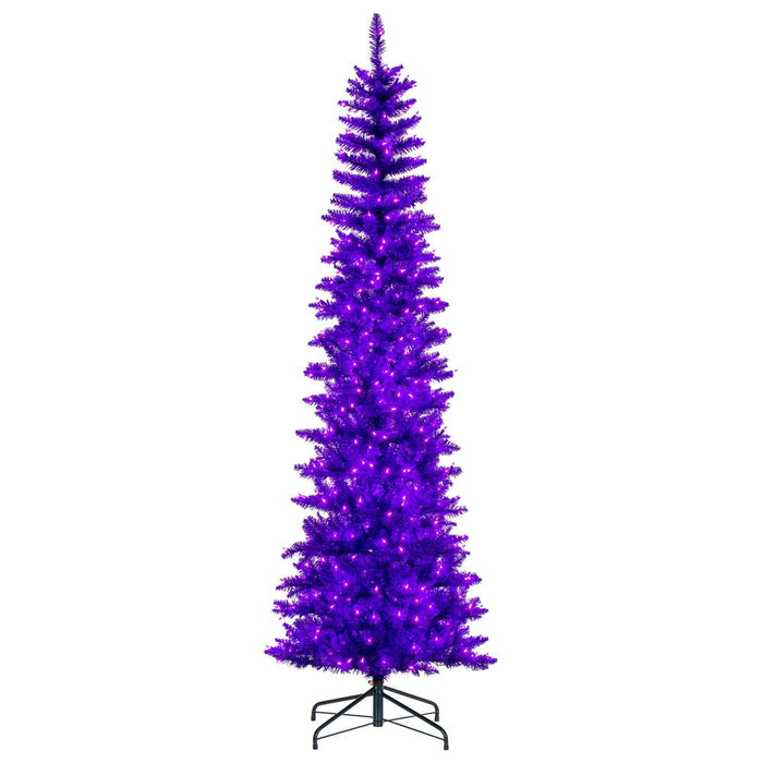 6'6"Hx28"W Pencil Artificial Christmas Tree, LED Pre-Lit (Purple) -Purple - K242966LED