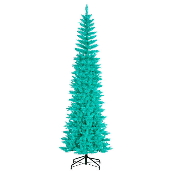 8'6"Hx38"W Pencil Artificial Christmas Tree, Unlit -Aqua - K243980