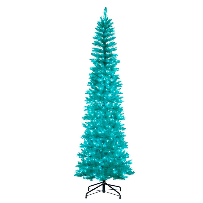 6'6"Hx28"W Pencil Artificial Christmas Tree, LED Pre-Lit (Aqua) -Aqua - K243966LED