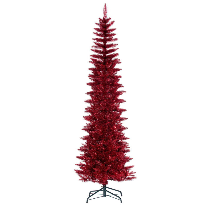6'6"Hx28"W Tinsel Pencil Artificial Christmas Tree, Unlit -Red - K244465