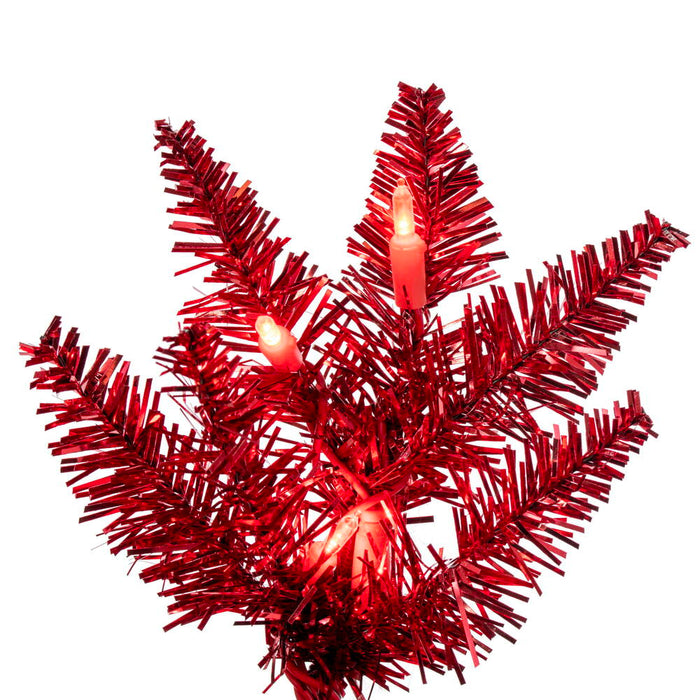 7'6"Hx32"W Tinsel Pencil Artificial Christmas Tree, LED Pre-Lit (Red) -Red - K244476LED