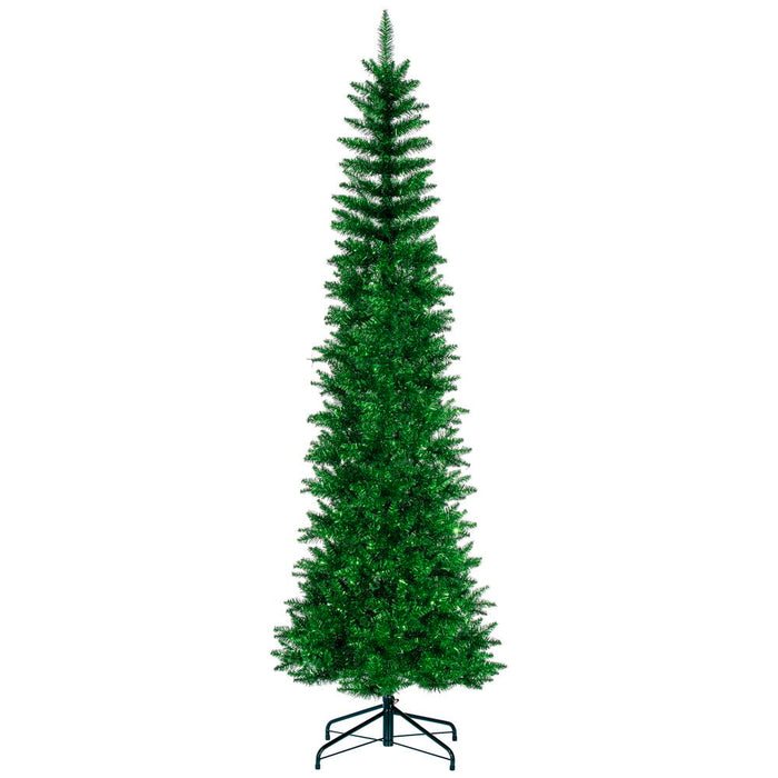 8'6"Hx38"W Tinsel Pencil Artificial Christmas Tree, Unlit -Green - K245580