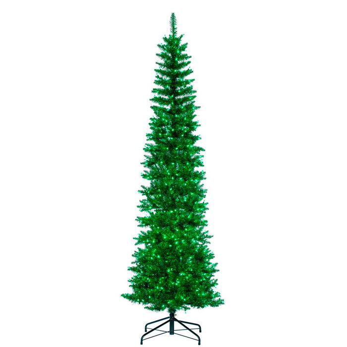 6'6"Hx28"W Tinsel Pencil Artificial Christmas Tree, LED Pre-Lit (Green) -Green - K245566LED