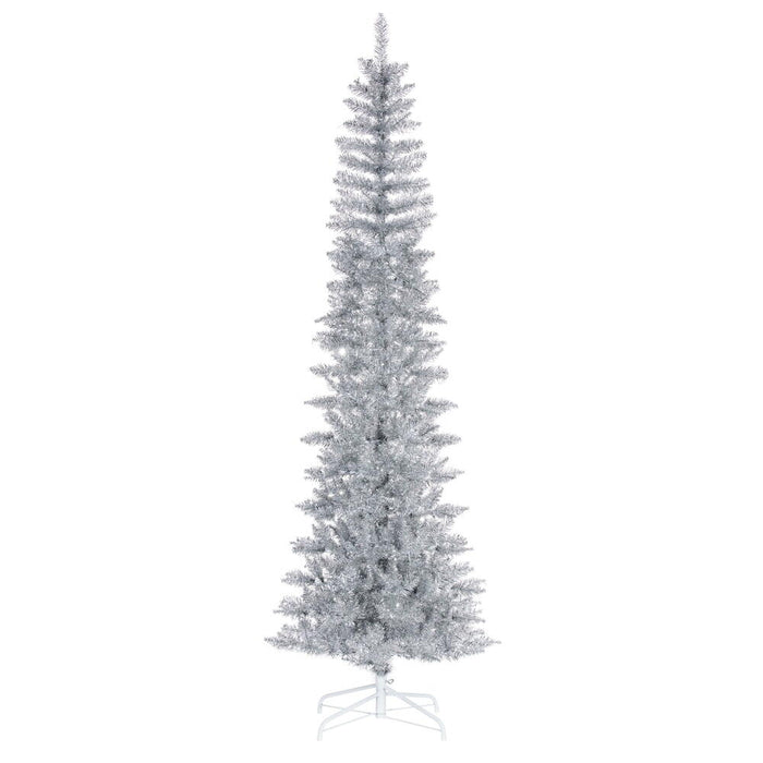 9'6"Hx42"W Tinsel Pencil Artificial Christmas Tree, Unlit -Silver - K246585