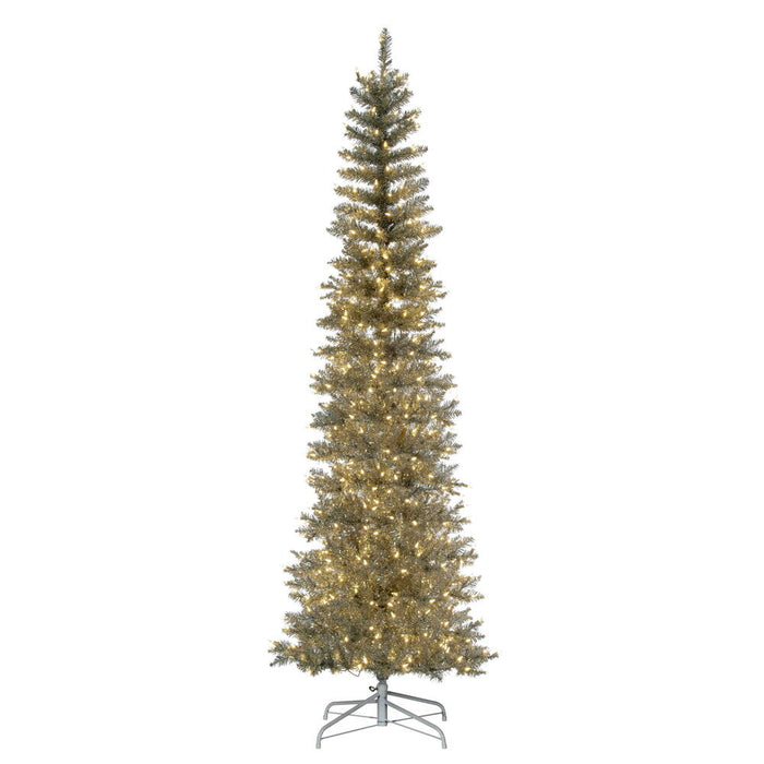 9'6"Hx42"W Tinsel Pencil Artificial Christmas Tree, LED Pre-Lit -Silver - K246586LED