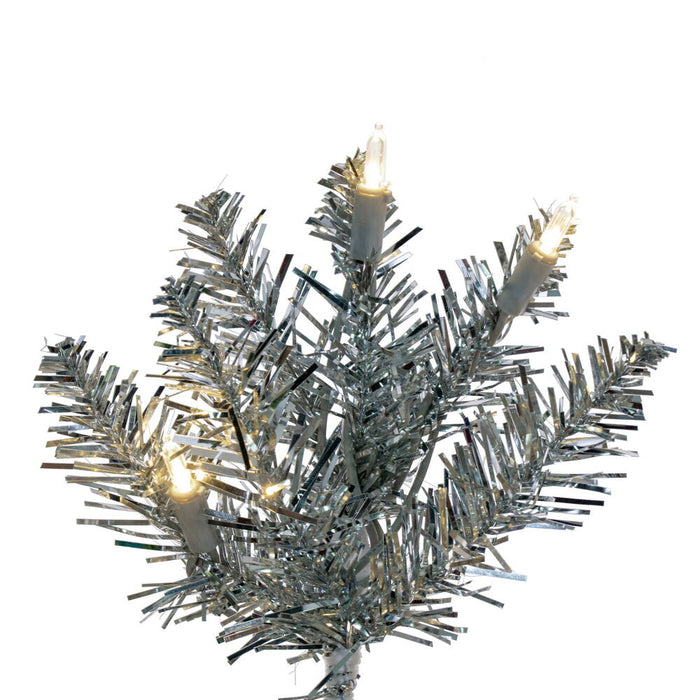 9'6"Hx42"W Tinsel Pencil Artificial Christmas Tree, LED Pre-Lit -Silver - K246586LED