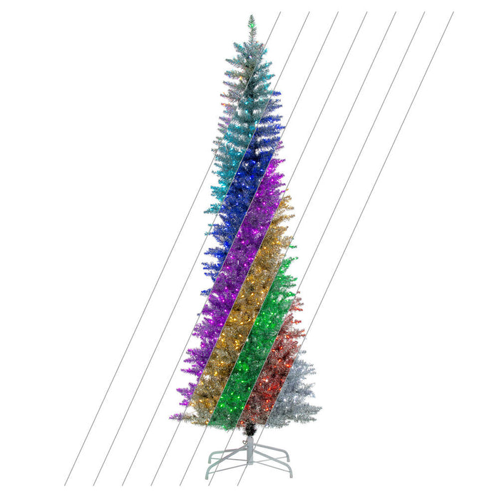 7'6"Hx32"W Tinsel Pencil Artificial Christmas Tree, RGB LED Pre-Lit (Multi-Mode) -Silver - K247476LED
