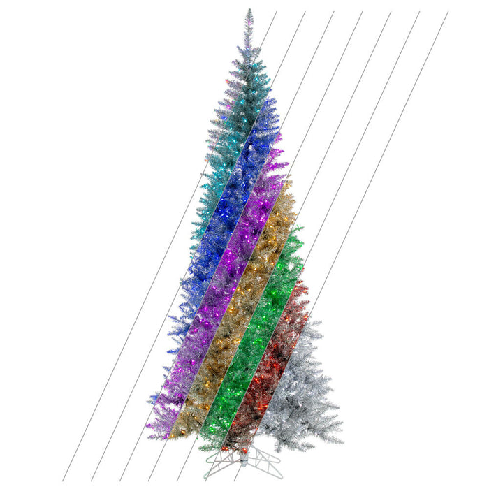 9'Hx47"W Tinsel Slim Artificial Christmas Tree, RGB LED Pre-Lit (Multi-Mode) -Silver - K247581LED