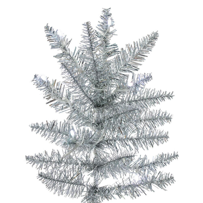 7'6"Hx41"W Tinsel Slim Artificial Christmas Tree, RGB LED Pre-Lit (Multi-Mode) -Silver - K247576LED