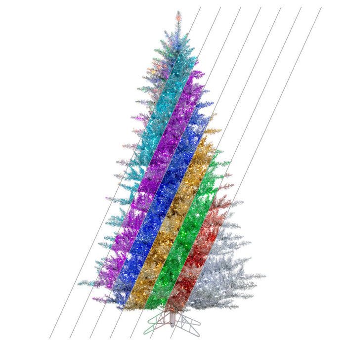 9'Hx62"W Tinsel Artificial Christmas Tree, RGB LED Pre-Lit (Multi-Mode) -Silver - K247681LED