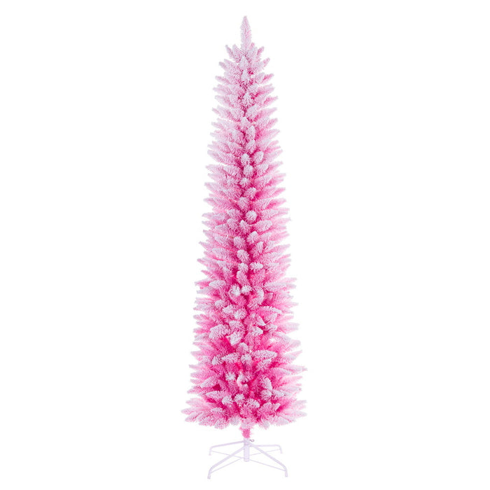 7'6"Hx28"W Flocked Fir Artificial Christmas Tree, Unlit -Pink/White - K255075