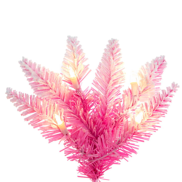 9'Hx32"W Flocked Fir Artificial Christmas Tree, LED Pre-Lit -Pink/White - K255081LED