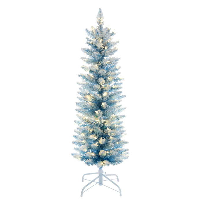 4'6"Hx19"W Flocked Fir Artificial Christmas Tree, LED Pre-Lit -Baby Blue/White - K255546LED