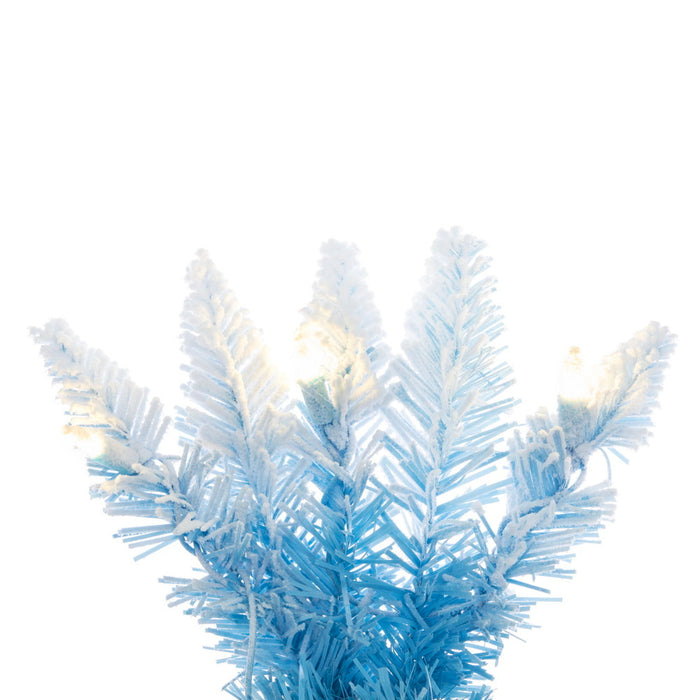 3'Hx16"W Flocked Fir Artificial Christmas Tree, LED Pre-Lit -Baby Blue/White - K255531LED