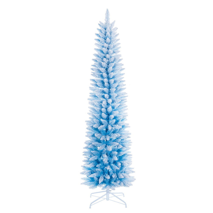 7'6"Hx28"W Flocked Fir Artificial Christmas Tree, Unlit -Baby Blue/White - K255575