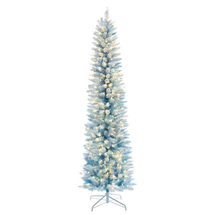 7'6"Hx28"W Flocked Fir Artificial Christmas Tree, LED Pre-Lit -Baby Blue/White - K255576LED