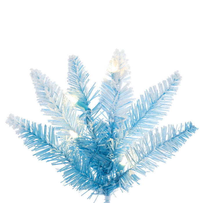 7'6"Hx28"W Flocked Fir Artificial Christmas Tree, LED Pre-Lit -Baby Blue/White - K255576LED