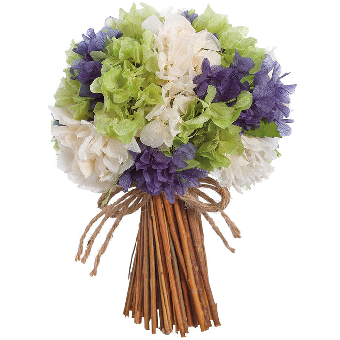8" Preserved Hydrangea Standing Flower Bouquet -Green/Blue - KBH149-GR/BL