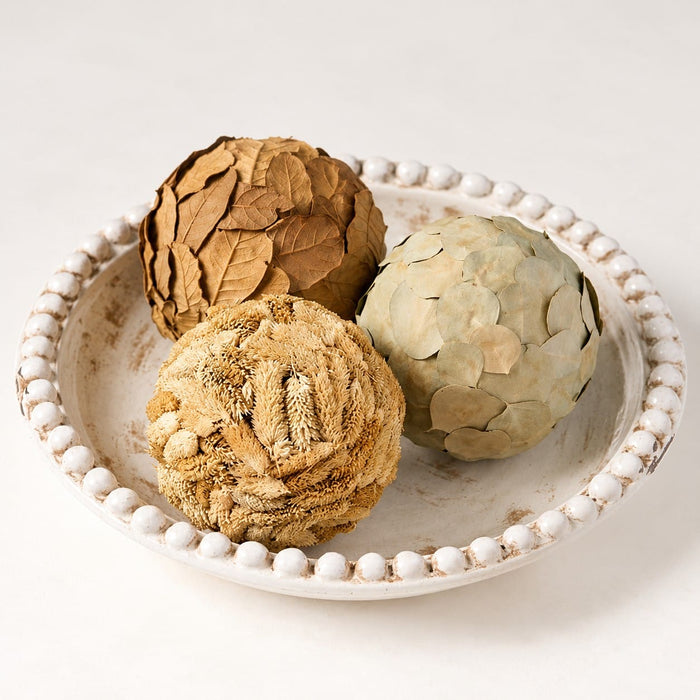 6" Set Of Preserved Topiary Leaf Balls -Brown/Beige - KFL196-BR/BE