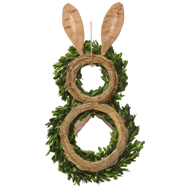 21" Preserved Boxwood Bunny Hanging Wreath -Green (pack of 2) - KWB731-GR