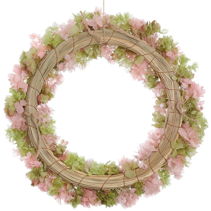 21" Preserved Hydrangea Flower Wreath -Green/Pink - KWH132-GR/PK