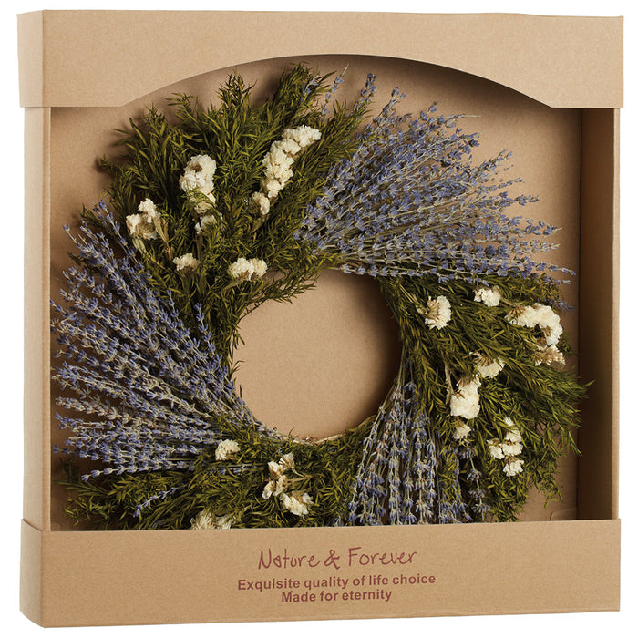 lavender flower wreath Preserved Lavender & Statice Flower Hanging Wreath -Lavender/White — Silks Are Forever