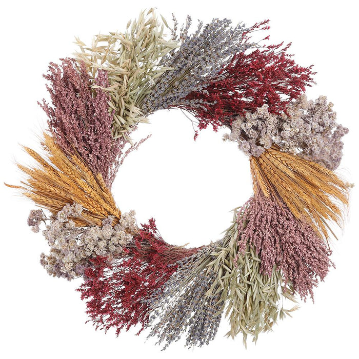 21" Preserved Lavender Flower, Wheat & Grass Wreath -Mixed Colors - KWL150-MX