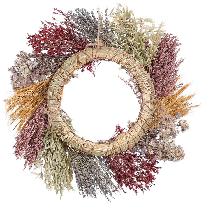 21" Preserved Lavender Flower, Wheat & Grass Wreath -Mixed Colors - KWL150-MX