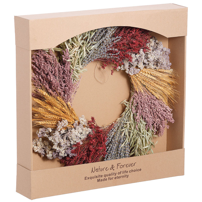 21" Preserved Lavender Flower, Wheat & Grass Wreath -Mixed Colors - KWL150-MX