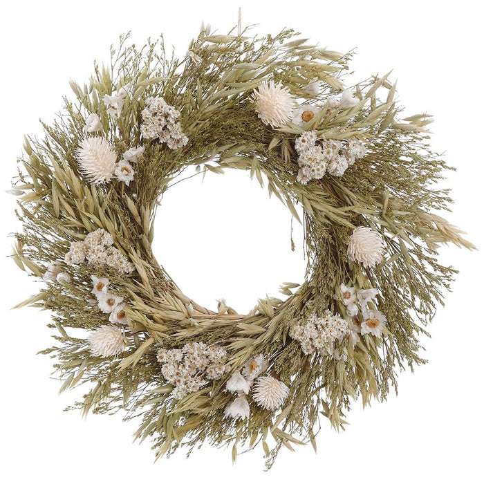 13.5" Preserved Thistle & Daisy Flower Wreath -White - KWT145-WH