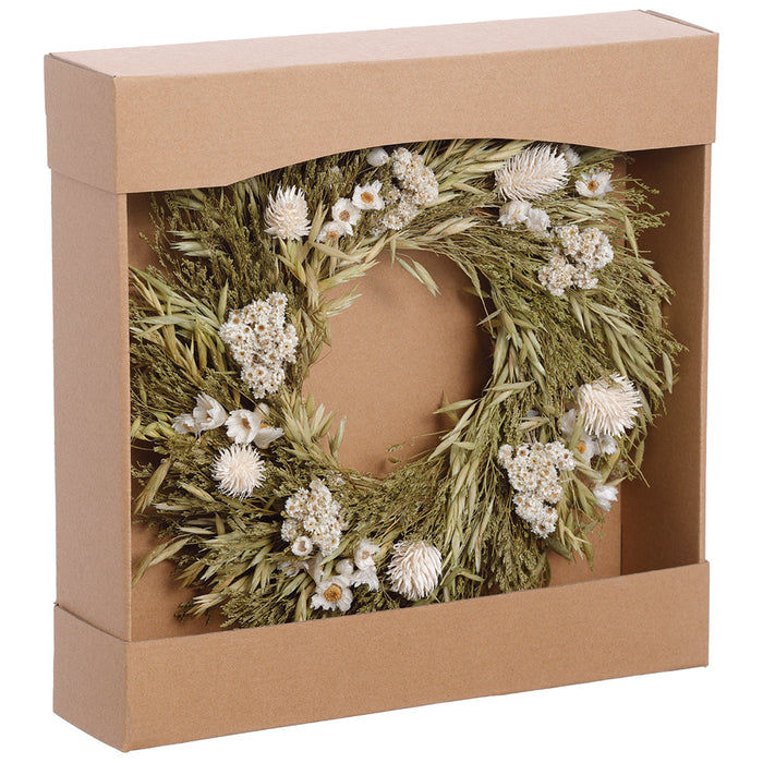 13.5" Preserved Thistle & Daisy Flower Wreath -White - KWT145-WH