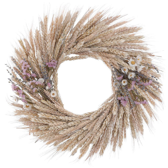 17" Preserved Wheat & Mini Daisy Flower Wreath -Cream/Lavender - KWW153-CR/LV