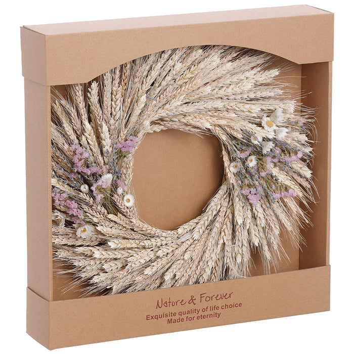 17" Preserved Wheat & Mini Daisy Flower Wreath -Cream/Lavender - KWW153-CR/LV
