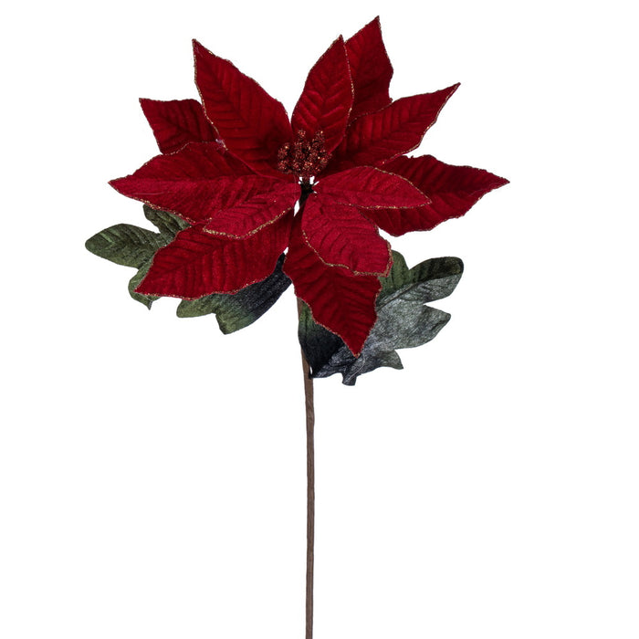 22" Silk Poinsettia Flower Stem -Red (Pack of 6) - L225403