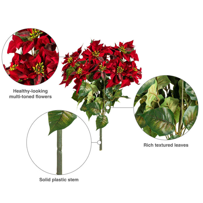 18" Silk Poinsettia Flower Bush -Red (Pack of 6) - L225918