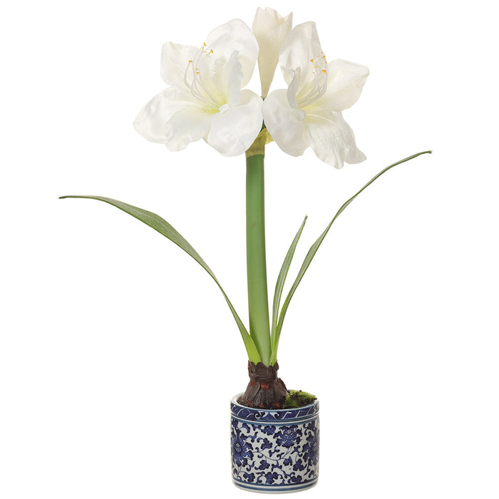 19.5" Silk Amaryllis With Bulb Flower Arrangement w/Ceramic Vase -White (pack of 4) - LFA039-WH