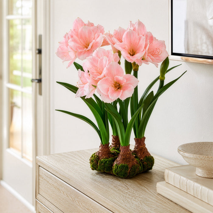 22" Standing Silk Amaryllis Flower Arrangement w/4 Bulb Base -Pink - LFA718-PK