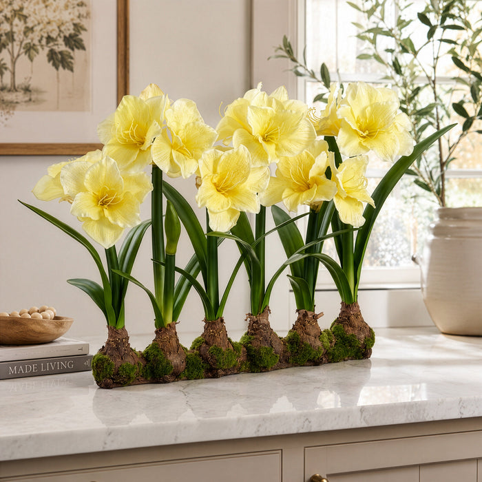 22" Standing Silk Amaryllis Flower Arrangement w/Bulb Base -Yellow - LFA732-YE