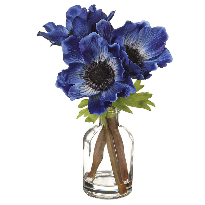 8.5" Silk Anemone Flower Arrangement w/Glass Vase -2 Tone Blue (pack of 12) - LFA752-BL/TT