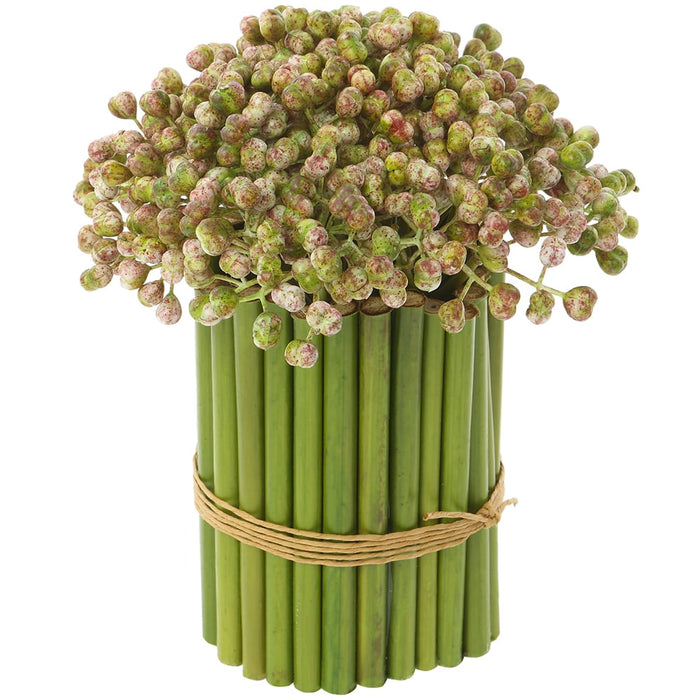 8" Artificial Berry Arrangement t w/Tube Planter -Green (pack of 6) - LFB136-GR
