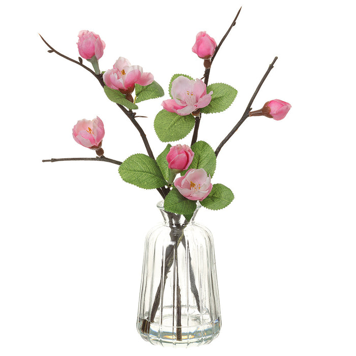 9.5" Blossom Silk Flower Arrangement w/Glass Vase -Pink (pack of 6) - LFB142-PK