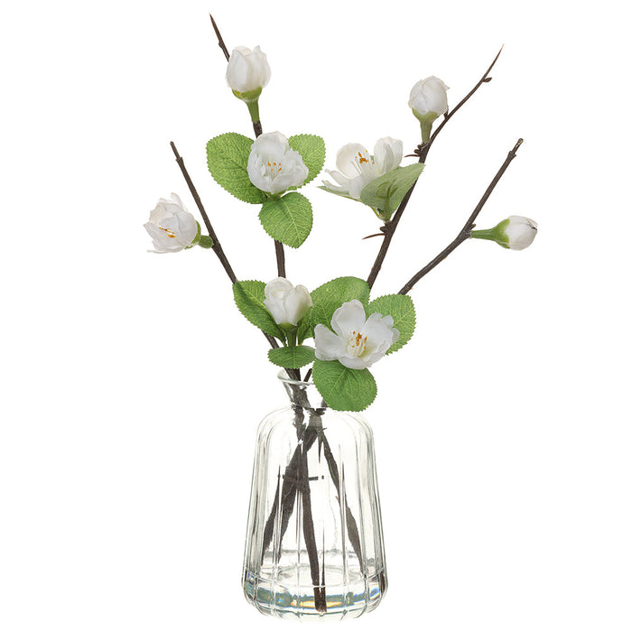 9.5" Blossom Silk Flower Arrangement w/Glass Vase -White (pack of 6) - LFB142-WH
