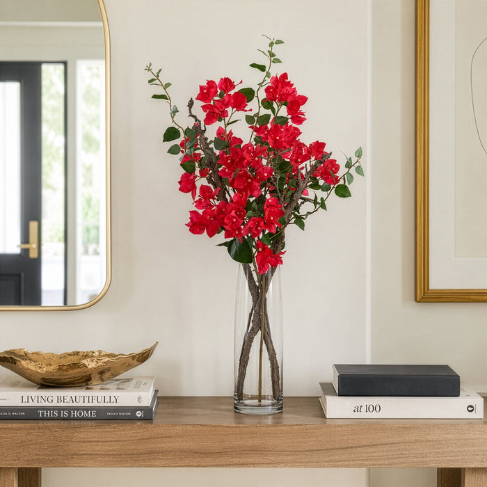 38.5" Silk Bougainvillea Flower & Twig Arrangement w/Glass Vase -Fuchsia - LFB186-FU