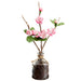 10" Silk Plum Blossom Flower Arrangement w/Glass Vase -Cerise (pack of 12) - LFB193-CE