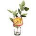 12" Rose & Eucalyptus Leaf Silk Flower Arrangement w/Glass Vase -Pink/Yellow (Pack of 6) - LFB422-PK/YE